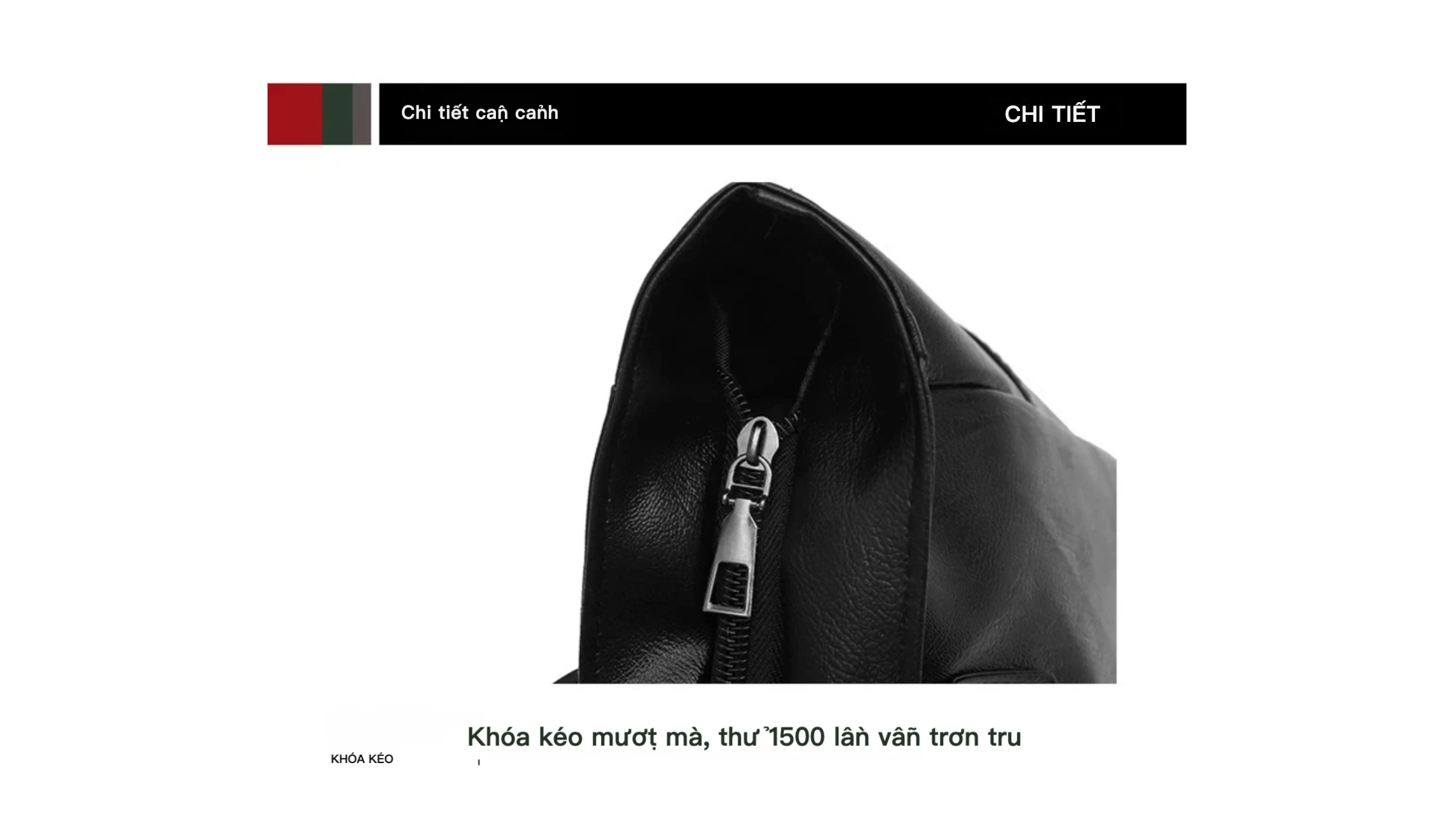 Vietnamese version of the bag zipper detail image, showing a phrase that needs correction