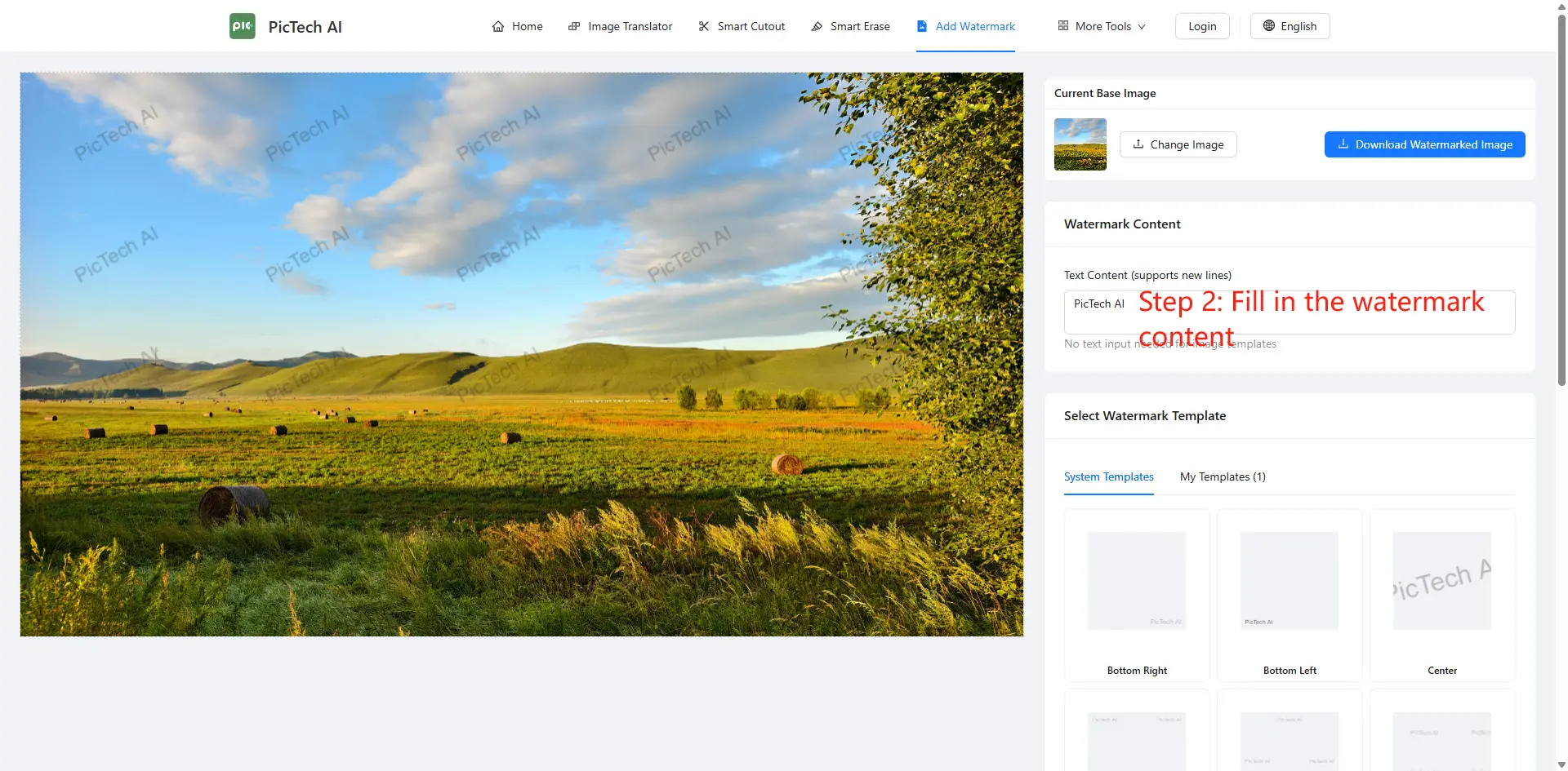 Step 2: Customize text or logo as the image watermark