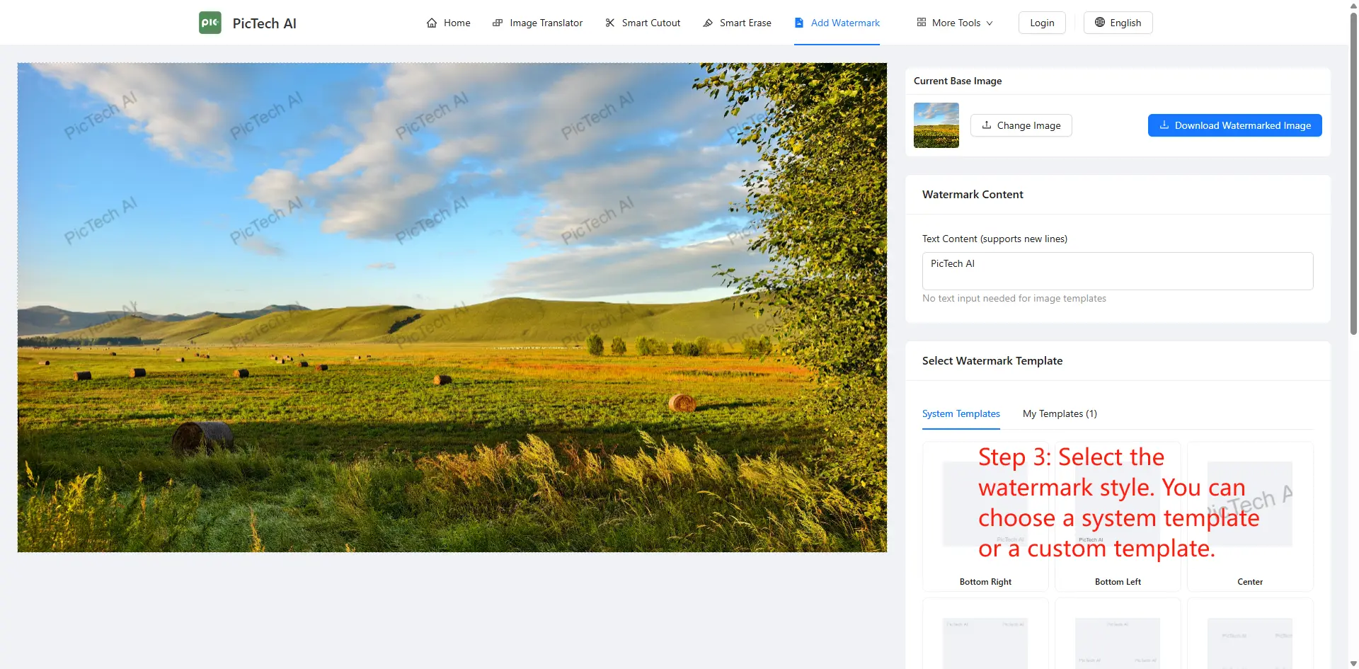 Step 3: Adjust watermark style, such as opacity and position