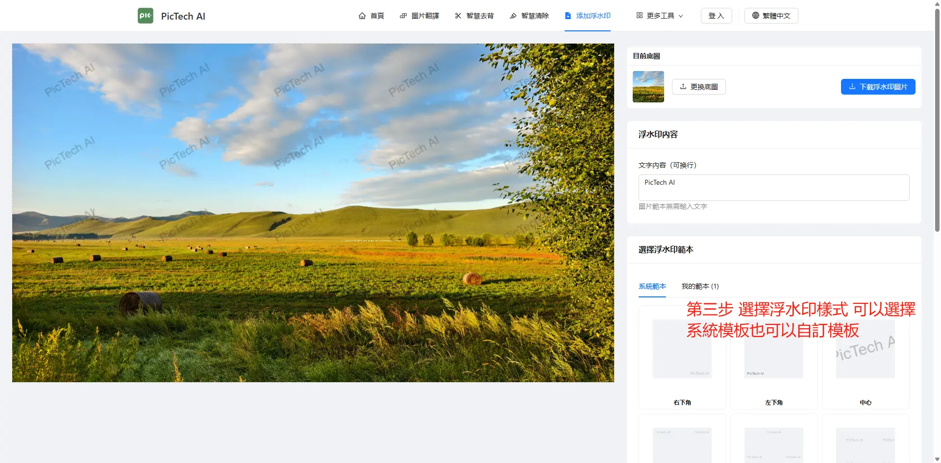 第三步：調整浮水印樣式，如透明度和位置